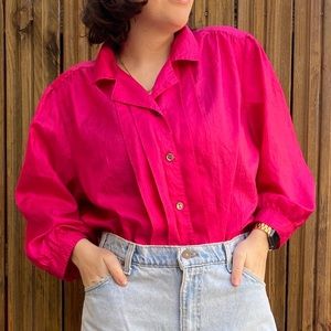 VINTAGE Hot Pink Tuxedo Button Down Blouse M-XXL